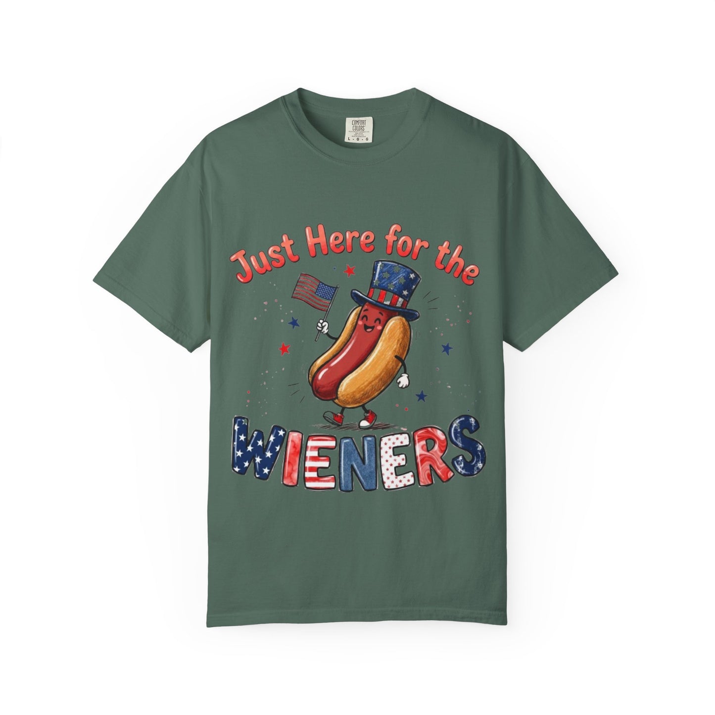 Just Here for the Wieners T-Shirt — Patriotic 4th of July Hot Dog Tee