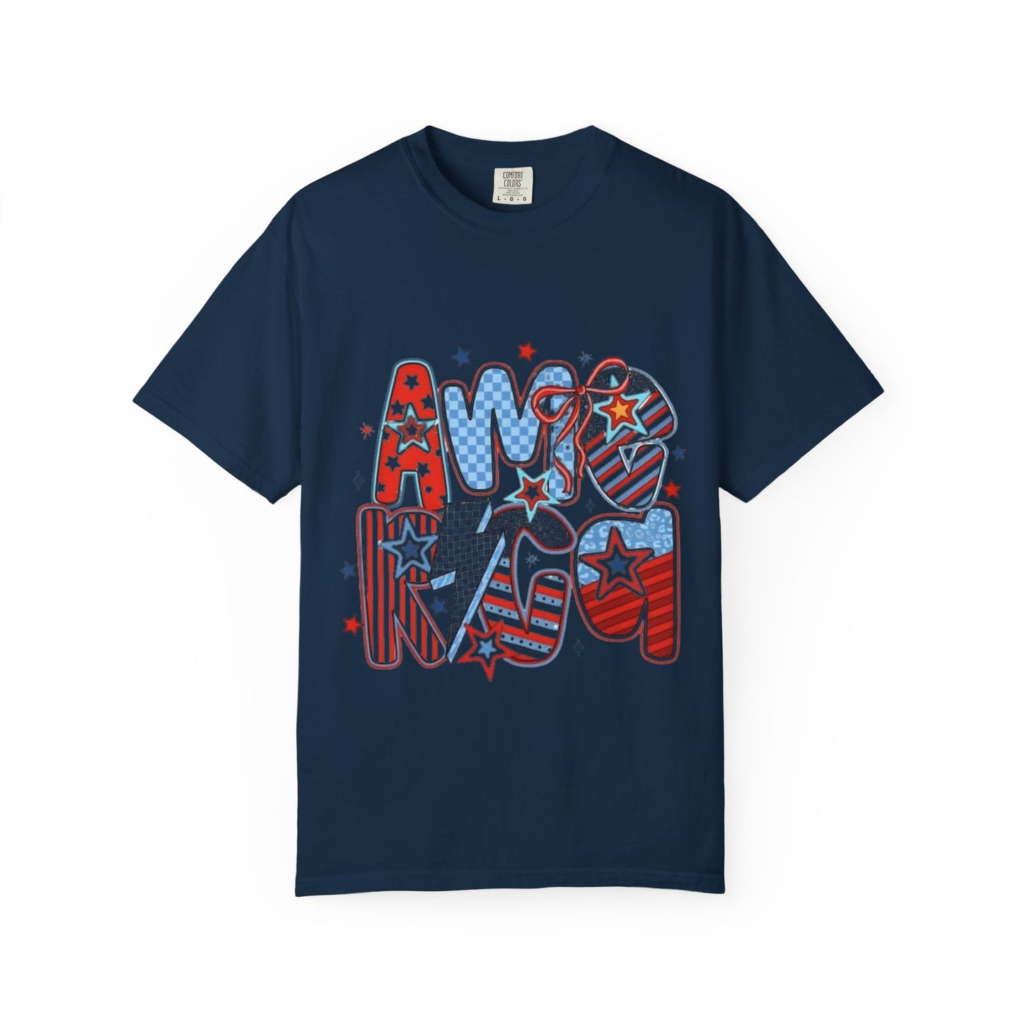 American Flag Retro Bubble Letter T-Shirt — Patriotic 4th of July Tee