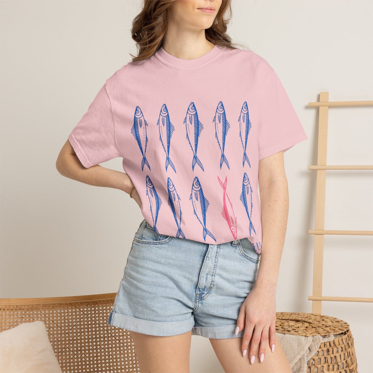 T-Shirt “Rules Are for Losers” Mackerel Print —