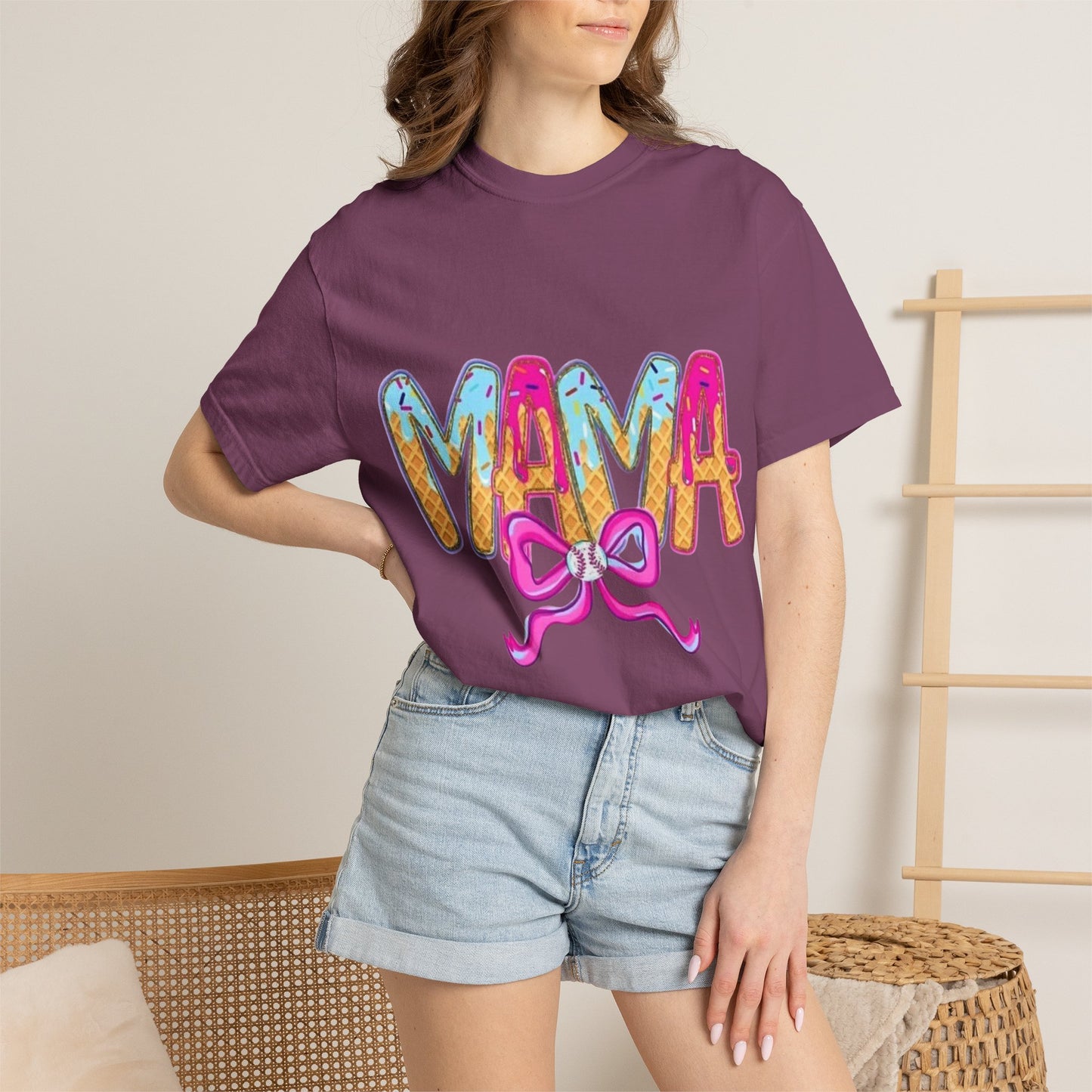 Mama Colorful Drip Graphic T-Shirt — Cute Pink Bow Mom Tee
