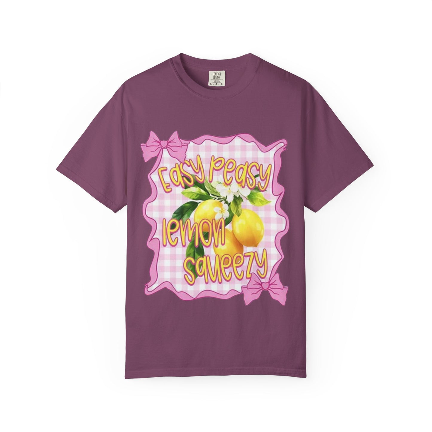 Easy Peasy Lemon Squeezy T-Shirt — Retro Pink Gingham Lemon Graphic