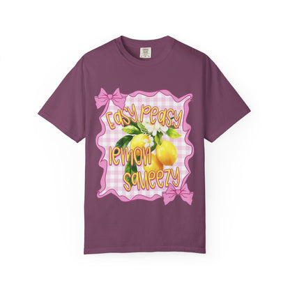 Easy Peasy Lemon Squeezy T-Shirt — Retro Pink Gingham Lemon Graphic