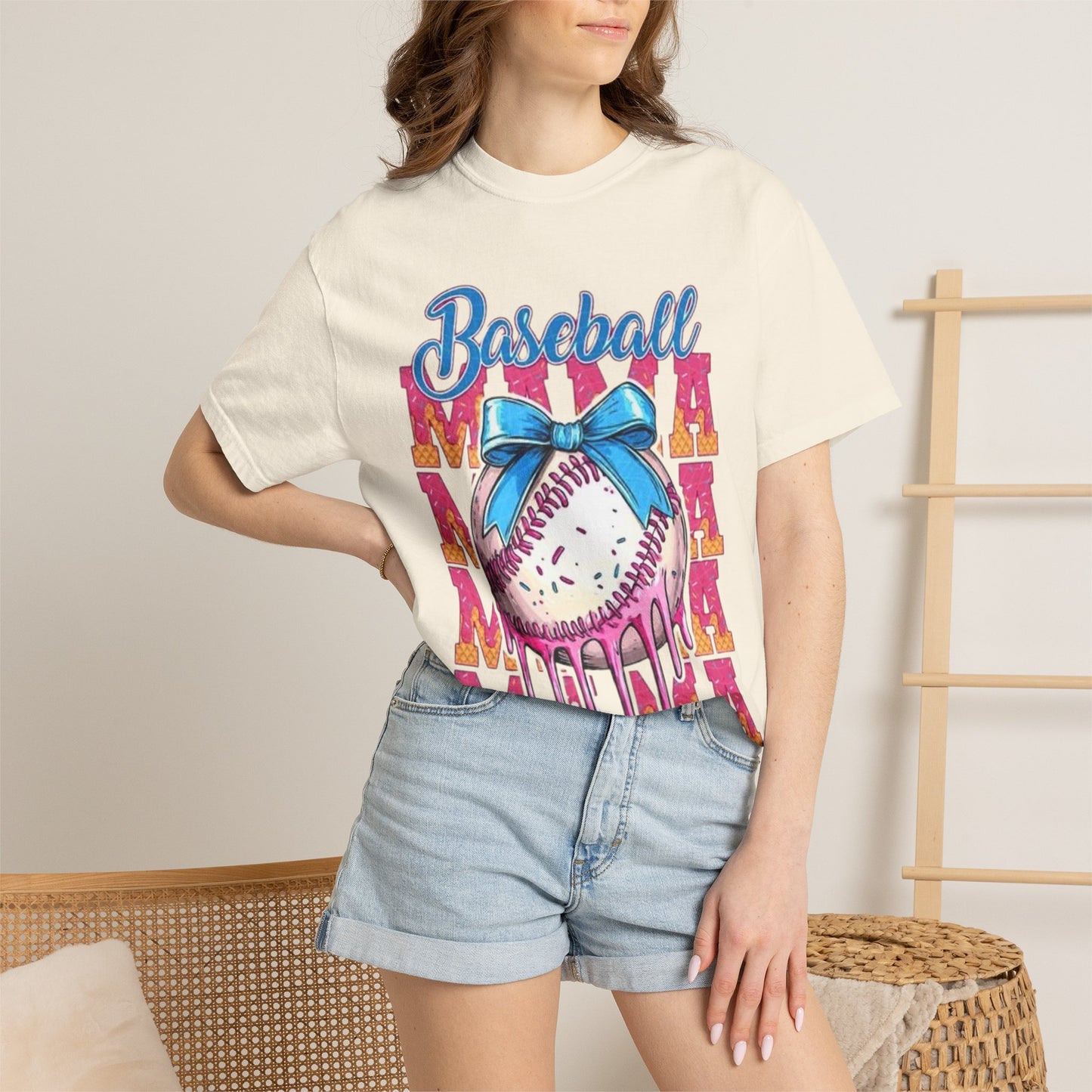 Baseball Mama T-Shirt — Cute Drip Baseball Design with Bow