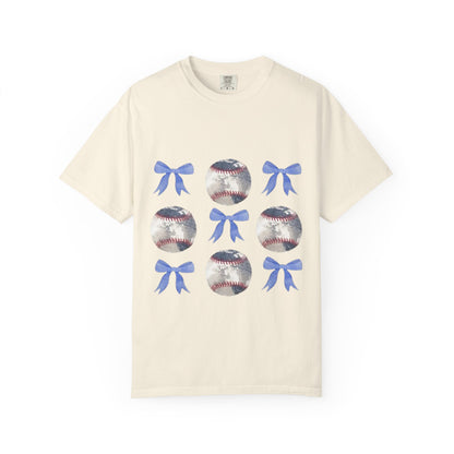 Baseball Bow Pattern T-Shirt — Cute Sports Graphic Tee