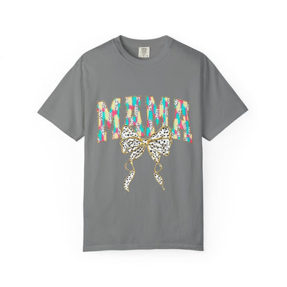 Mama Graphic T-Shirt with Colorful Leopard Bow — Mother's Day Casual Tee