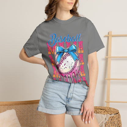 Baseball Mama T-Shirt — Cute Drip Baseball Design with Bow