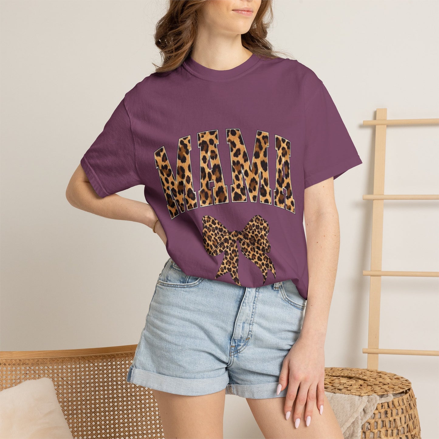 Mama Leopard Print T-Shirt — Cheeta Bow Graphic Tee for Moms