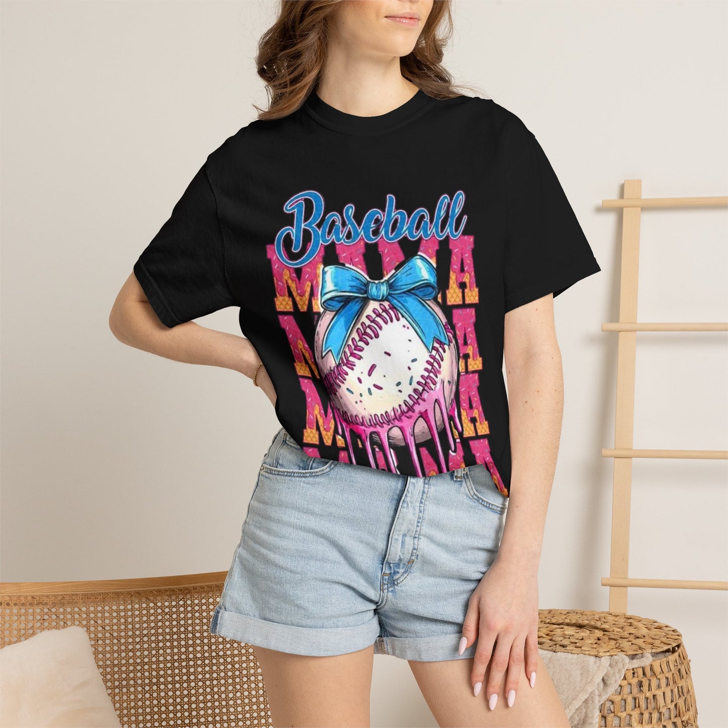 Baseball Mama T-Shirt — Cute Drip Baseball Design with Bow