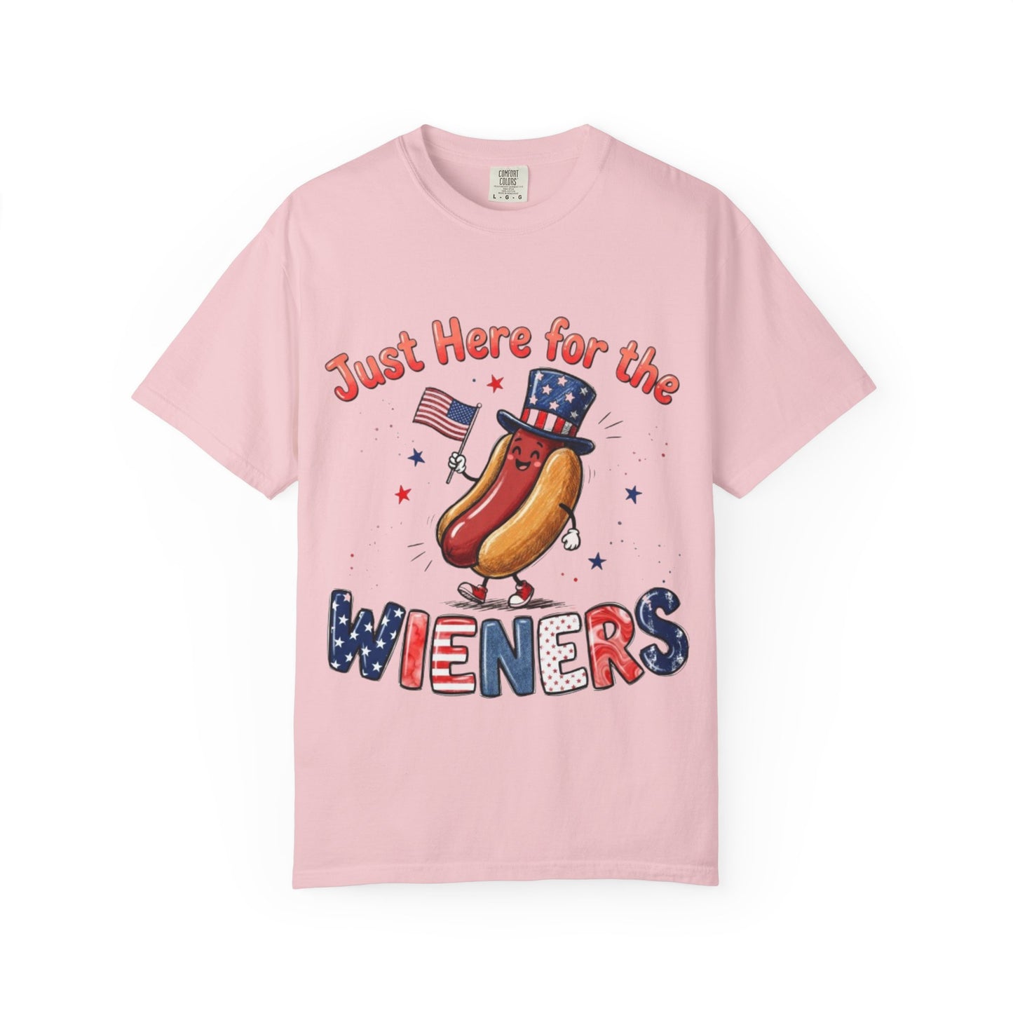Just Here for the Wieners T-Shirt — Patriotic 4th of July Hot Dog Tee