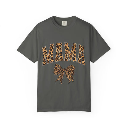 Mama Leopard Print T-Shirt — Cheeta Bow Graphic Tee for Moms