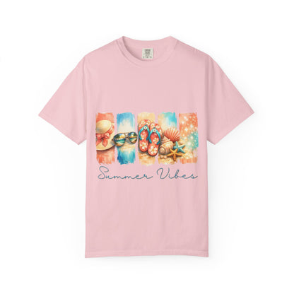 Summer Vibes T-Shirt — Beach Flip-Flops & Shells Graphic Tee