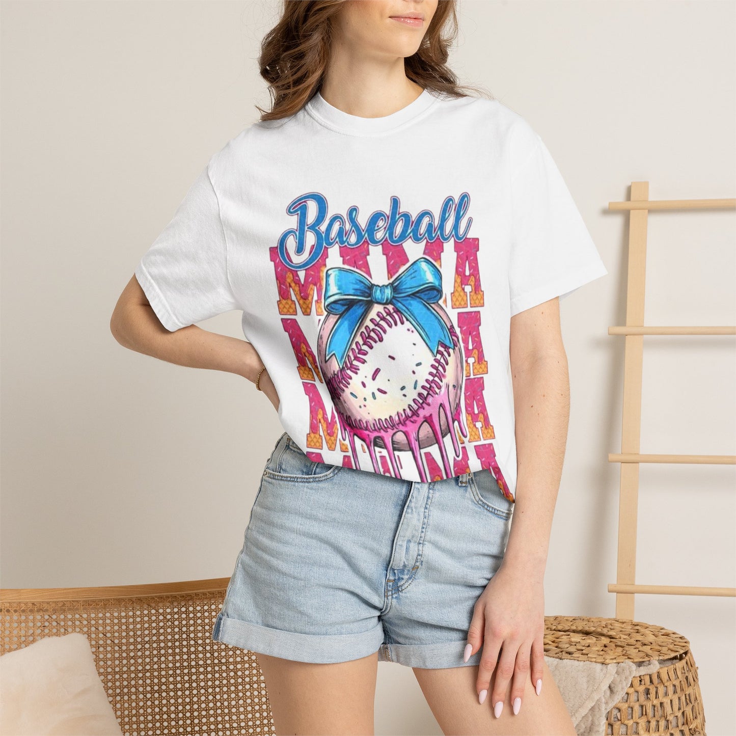 Baseball Mama T-Shirt — Cute Drip Baseball Design with Bow