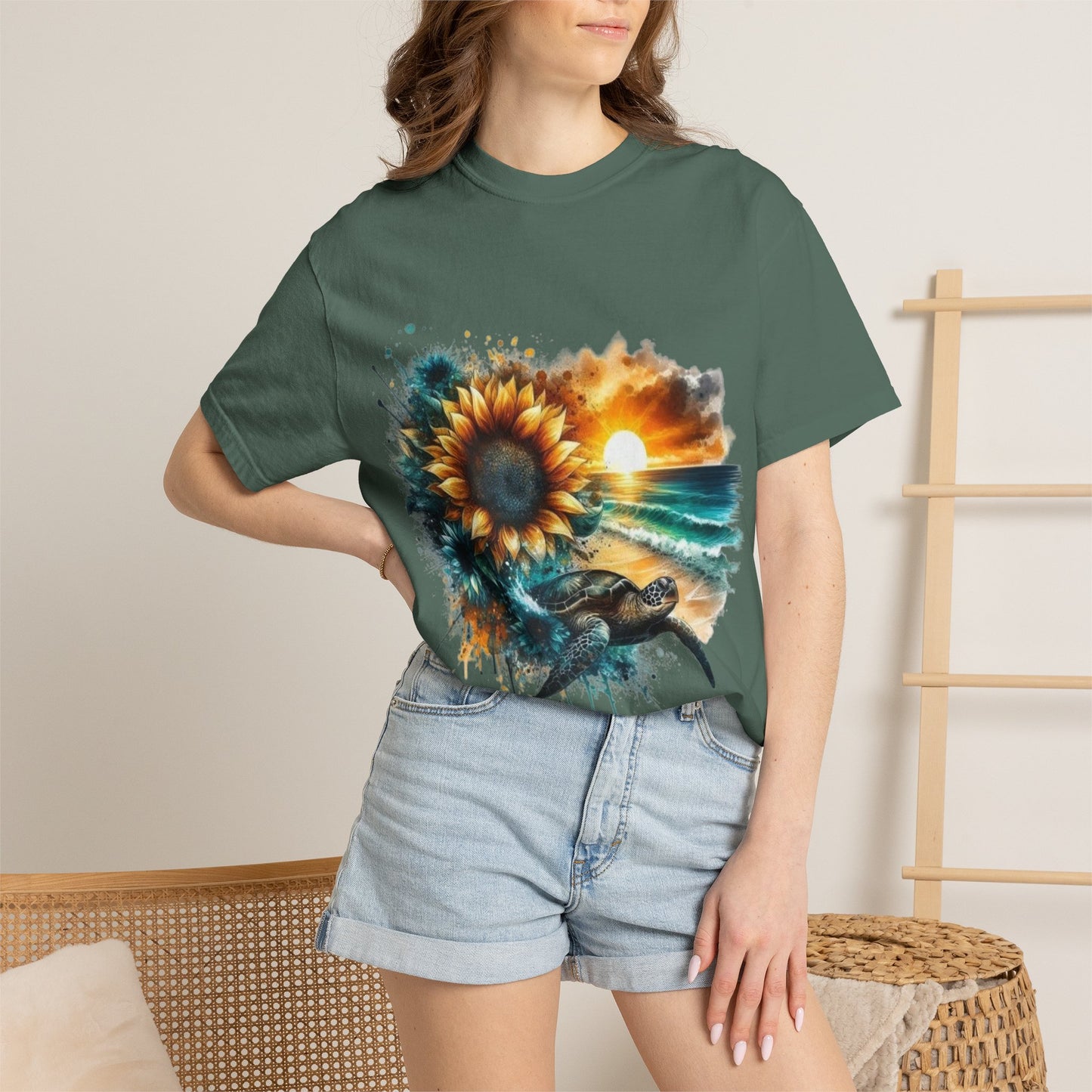 Sunflower Sea Turtle Sunset T-Shirt