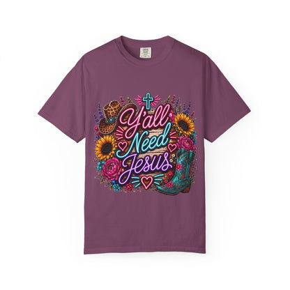 Y'all Need Jesus T-Shirt — Floral Cowboy Boot Christian Graphic Tee