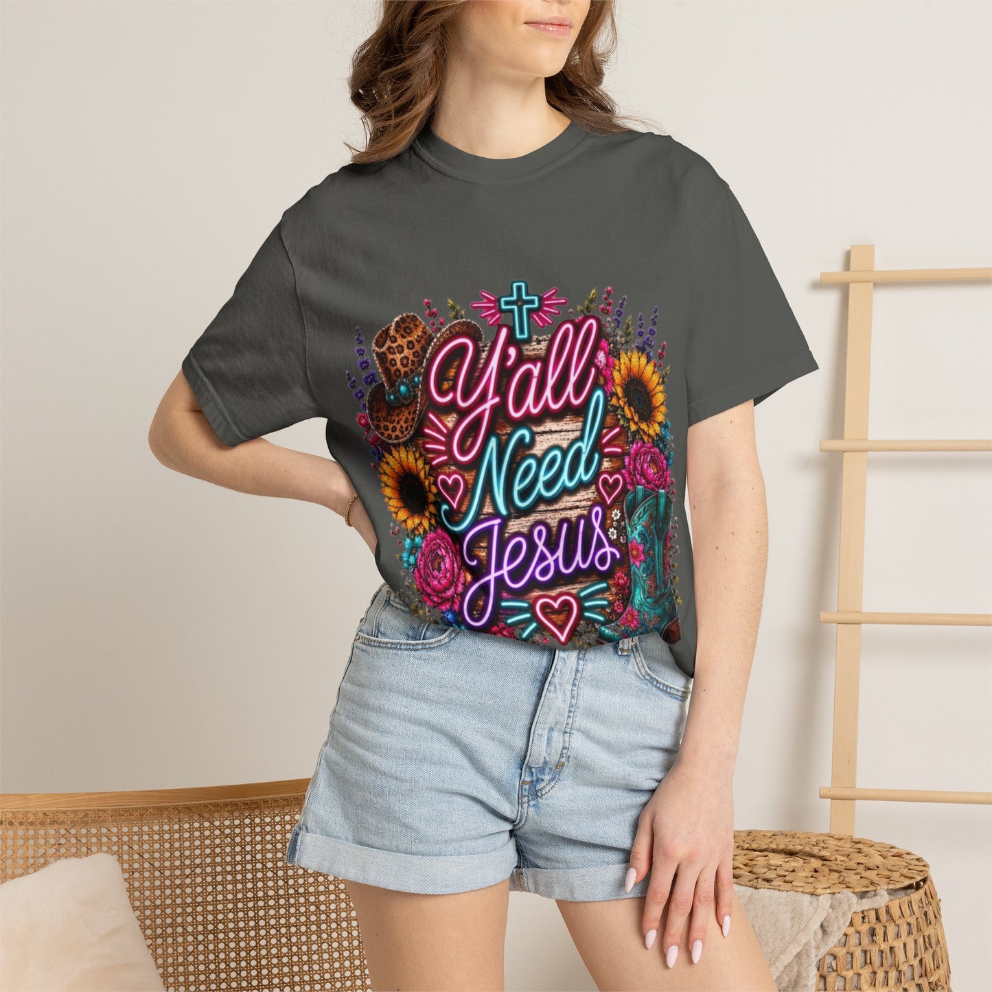 Y'all Need Jesus T-Shirt — Floral Cowboy Boot Christian Graphic Tee