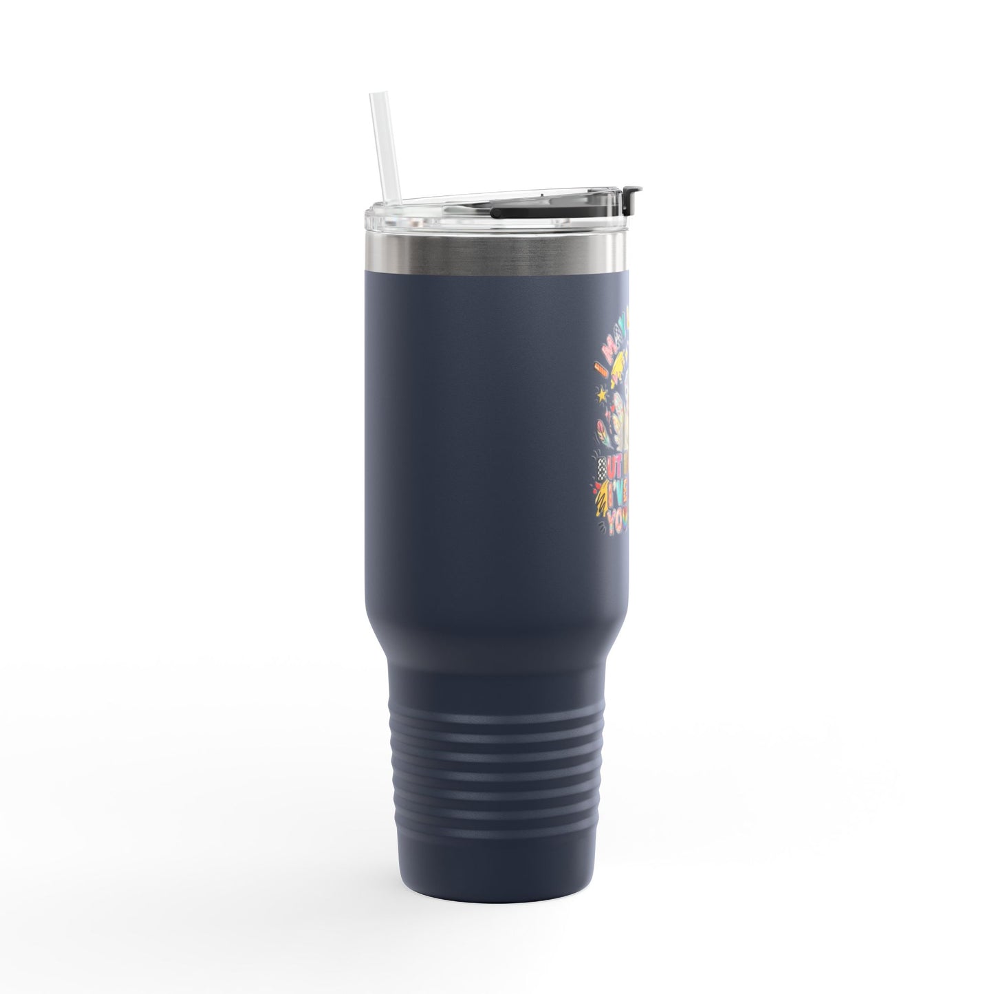 40oz Insulated Travel Mug — Funny Floral Chicken "I May Look Calm..." Design