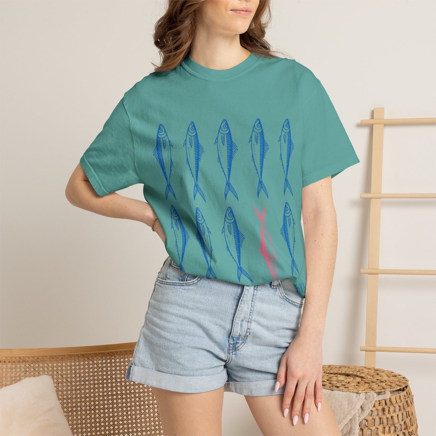 T-Shirt “Rules Are for Losers” Mackerel Print —