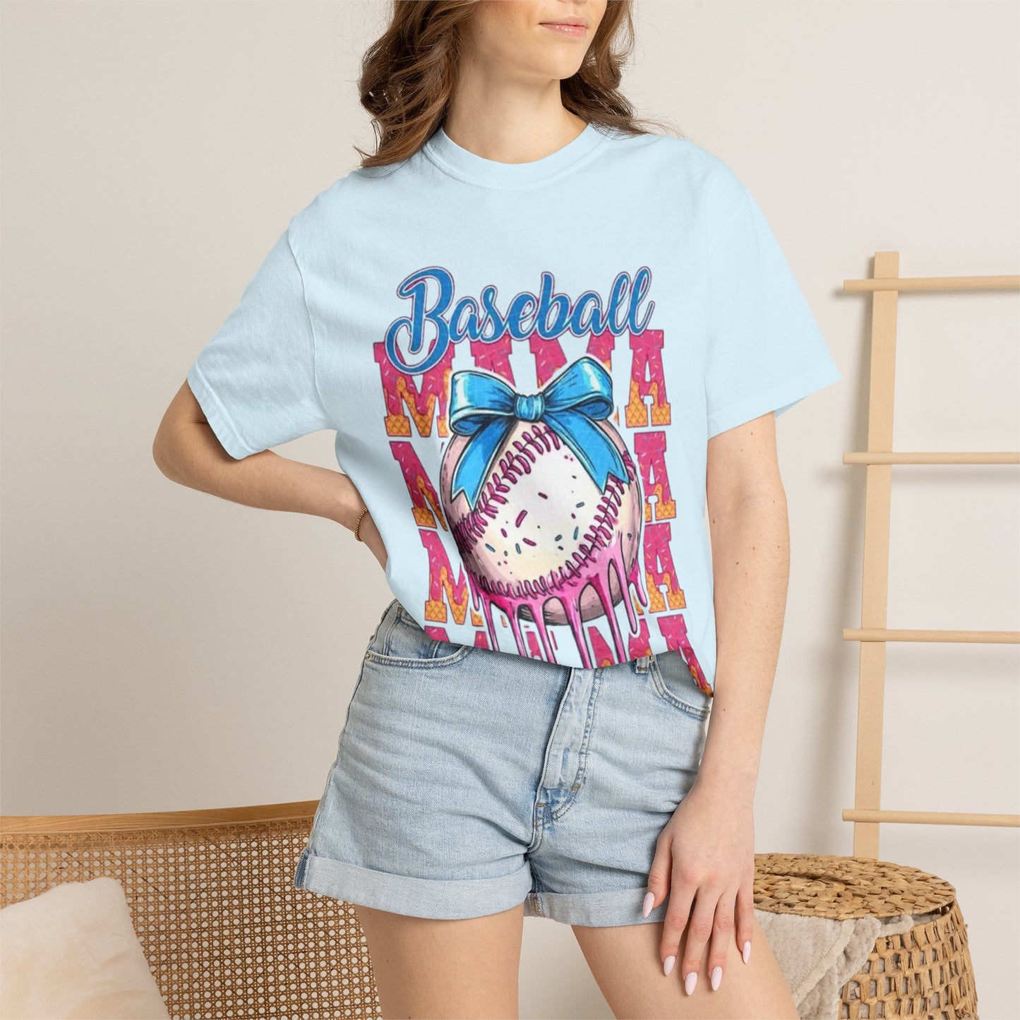 Baseball Mama T-Shirt — Cute Drip Baseball Design with Bow