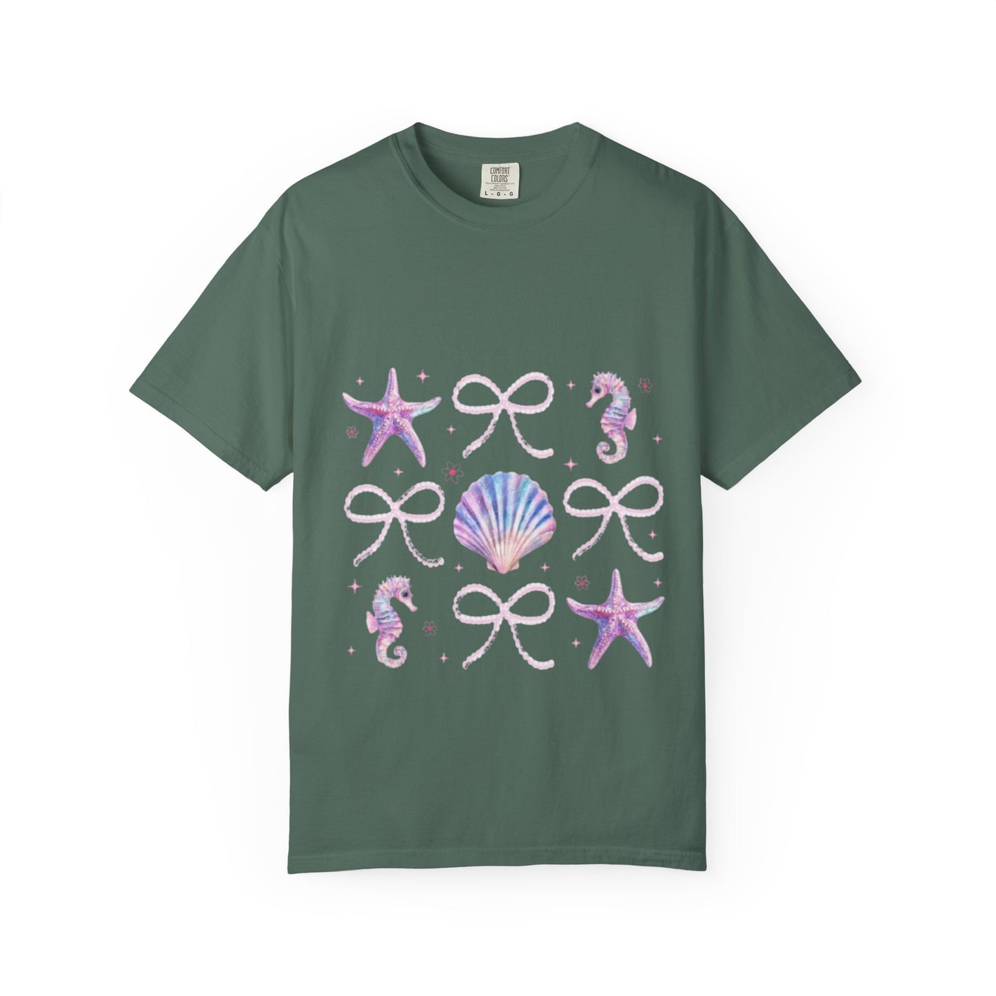Seaside Shells Graphic T-Shirt — Pastel Starfish & Seahorse