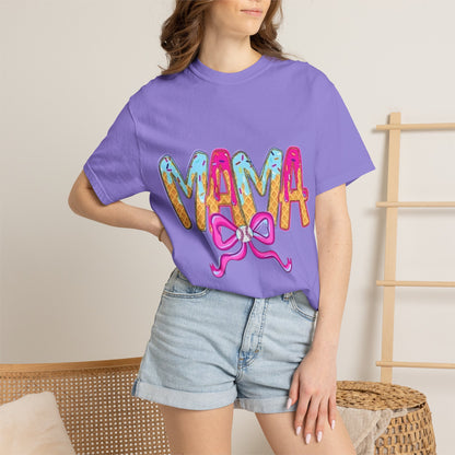 Mama Colorful Drip Graphic T-Shirt — Cute Pink Bow Mom Tee