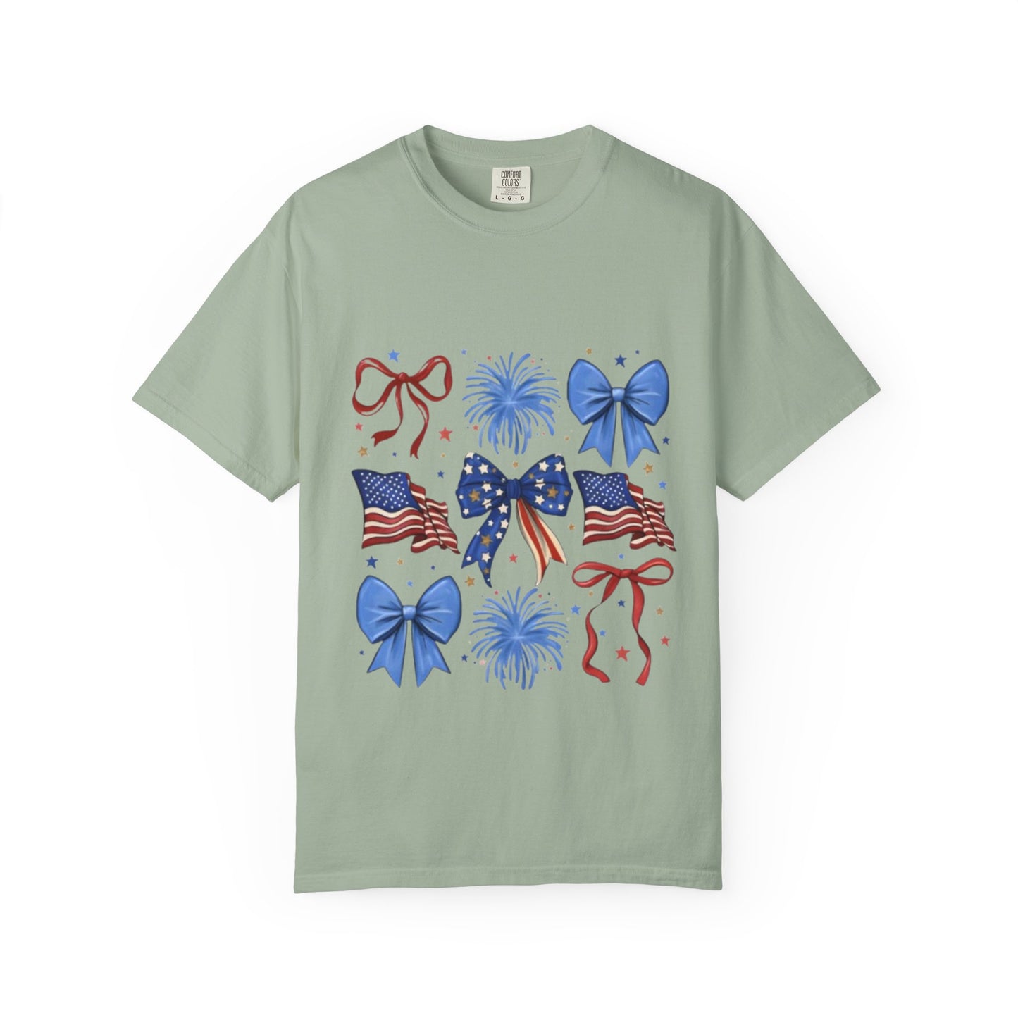 Patriotic Bows T-Shirt — American Flag & Fireworks 4th of July Tee