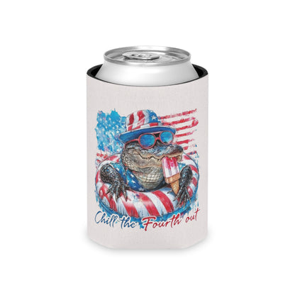 Patriotic Gator Can Cooler — "Chill the Fourth Out" 4th of July Drink Koozie