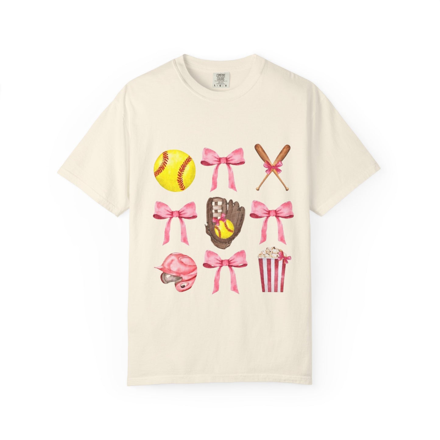 Softball Mom Graphic T-Shirt — Pink Bows, Glove & Helmet Design