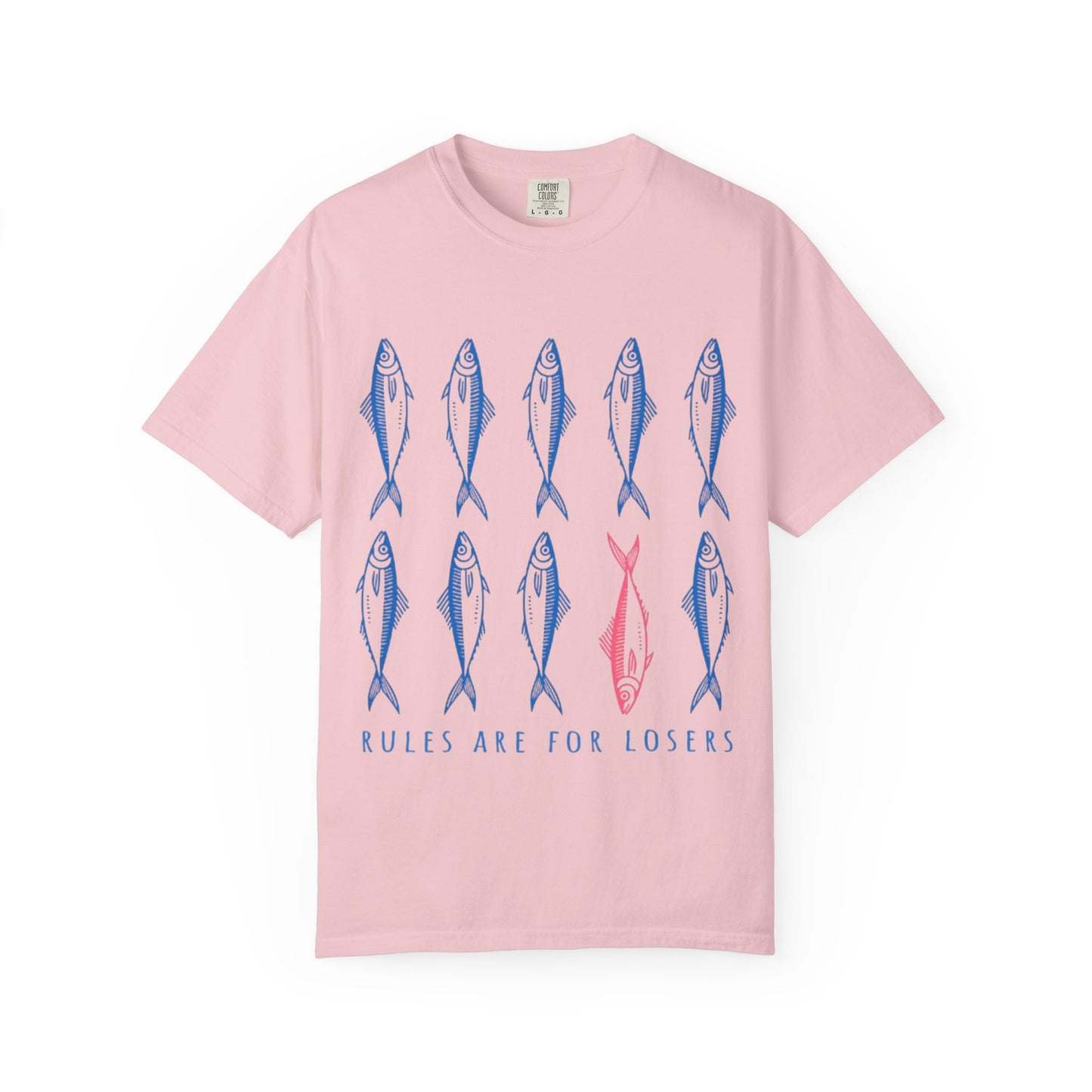 T-Shirt “Rules Are for Losers” Mackerel Print —