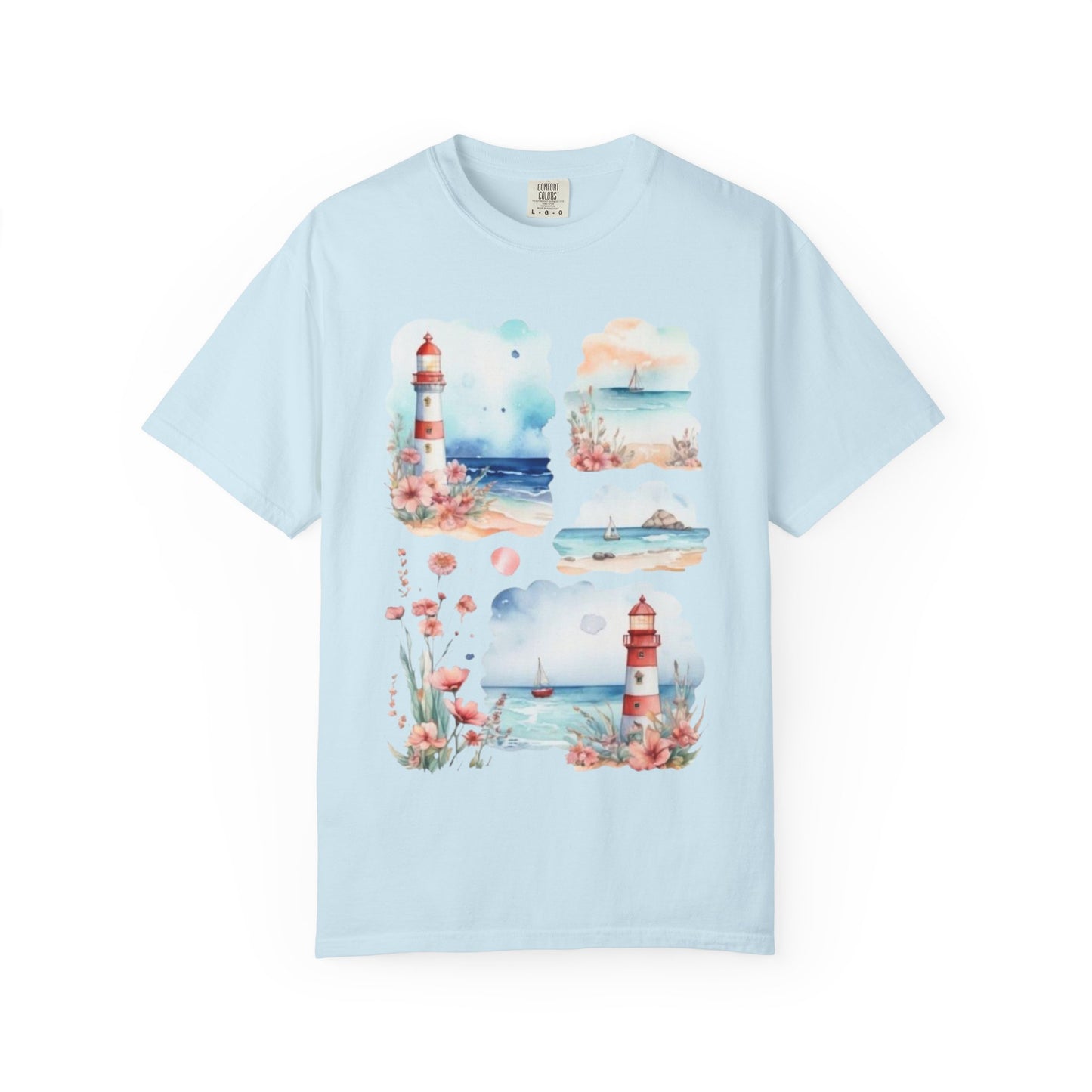 Lighthouse Watercolor T-Shirt — Coastal Nautical Beach Graphic Tee