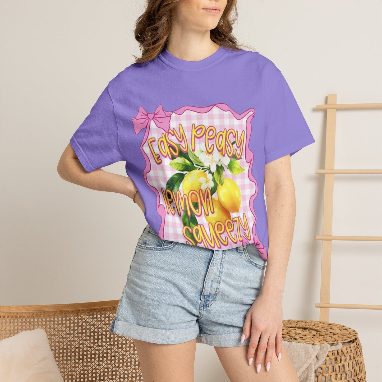 Easy Peasy Lemon Squeezy T-Shirt — Retro Pink Gingham Lemon Graphic