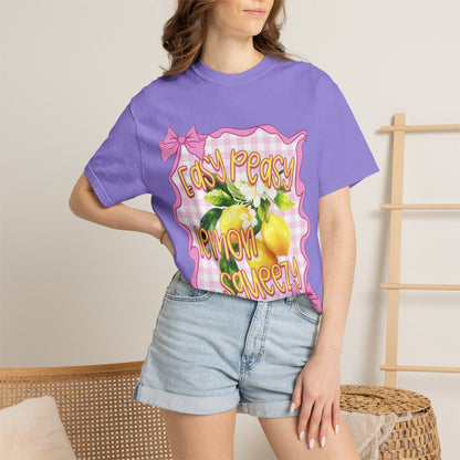 Easy Peasy Lemon Squeezy T-Shirt — Retro Pink Gingham Lemon Graphic