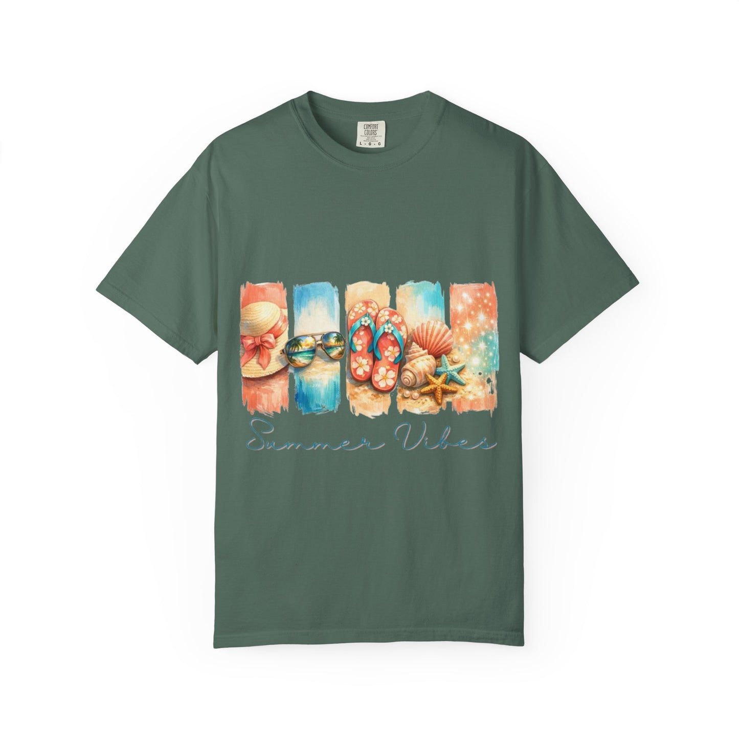 Summer Vibes T-Shirt — Beach Flip-Flops & Shells Graphic Tee