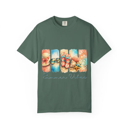 Summer Vibes T-Shirt — Beach Flip-Flops & Shells Graphic Tee
