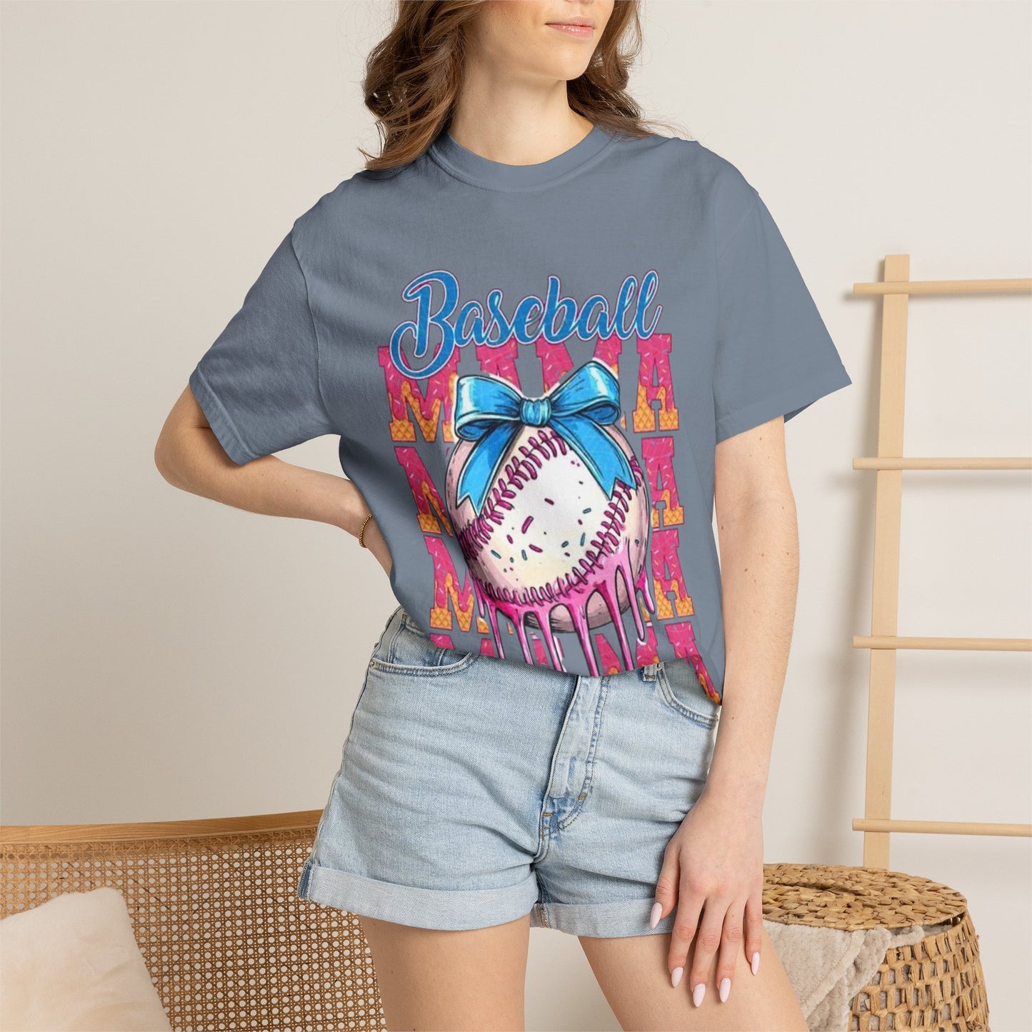 Baseball Mama T-Shirt — Cute Drip Baseball Design with Bow