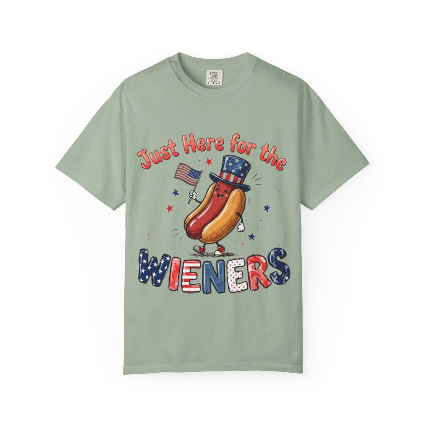 Just Here for the Wieners T-Shirt — Patriotic 4th of July Hot Dog Tee