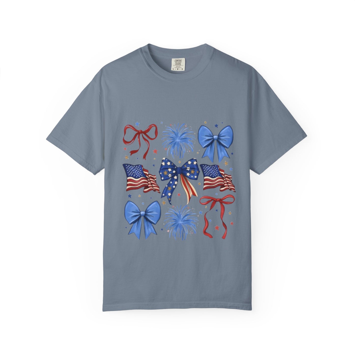 Patriotic Bows T-Shirt — American Flag & Fireworks 4th of July Tee