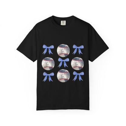 Baseball Bow Pattern T-Shirt — Cute Sports Graphic Tee
