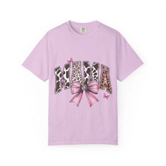Mama Leopard Print T-Shirt — Pink Bow & Butterflies Graphic Shirt