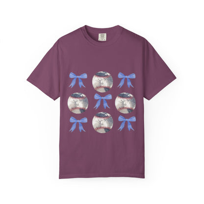 Baseball Bow Pattern T-Shirt — Cute Sports Graphic Tee