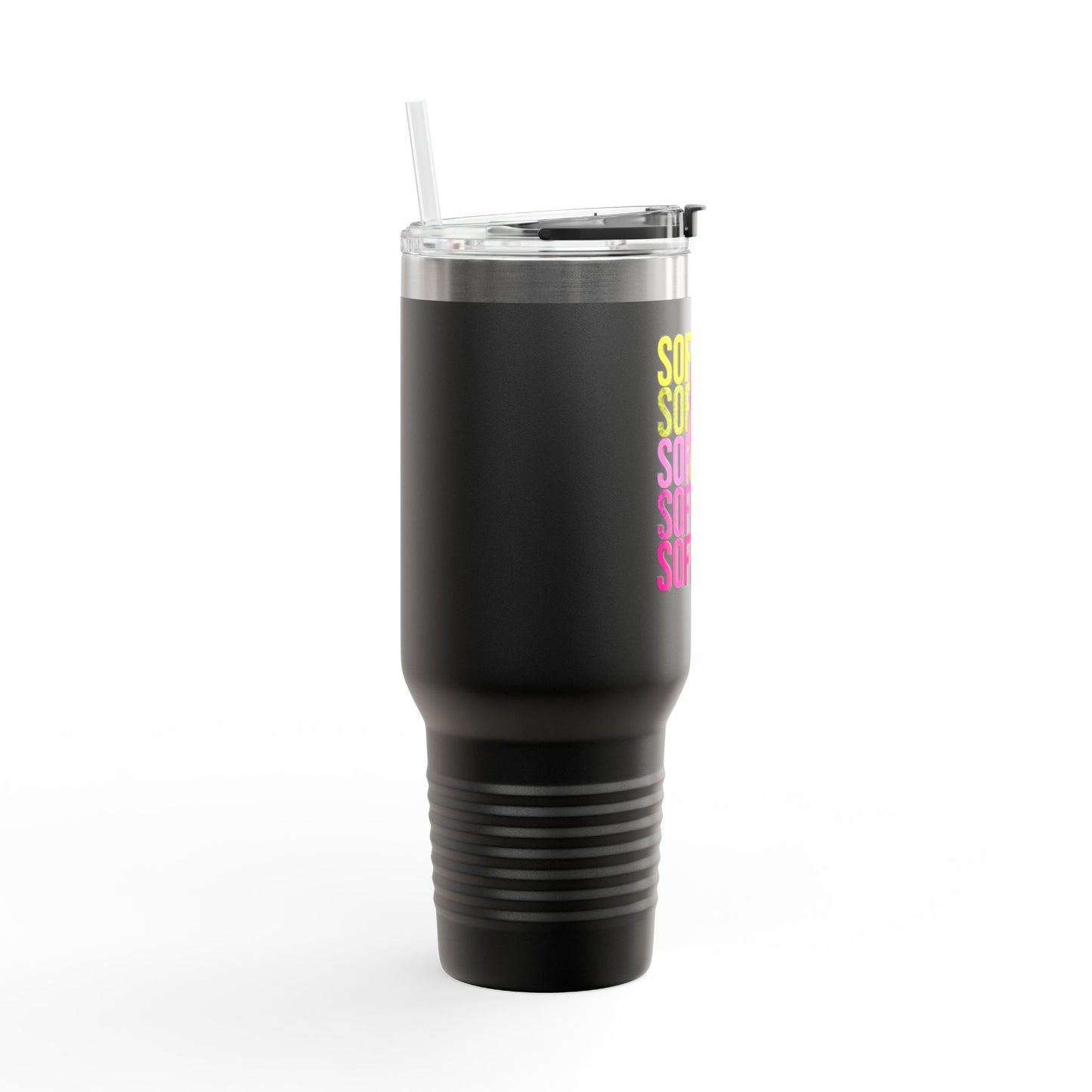 Softball Lightning 40oz Insulated Travel Mug – Checkered Bolt Design