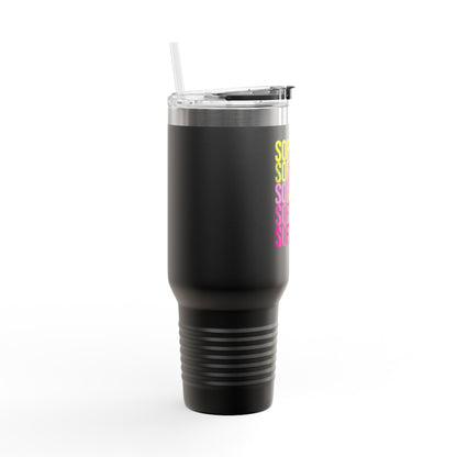 Softball Lightning 40oz Insulated Travel Mug – Checkered Bolt Design