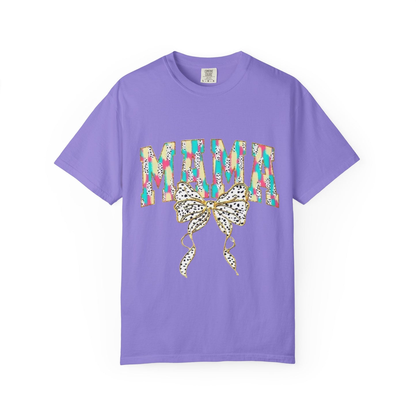 Mama Graphic T-Shirt with Colorful Leopard Bow — Mother's Day Casual Tee