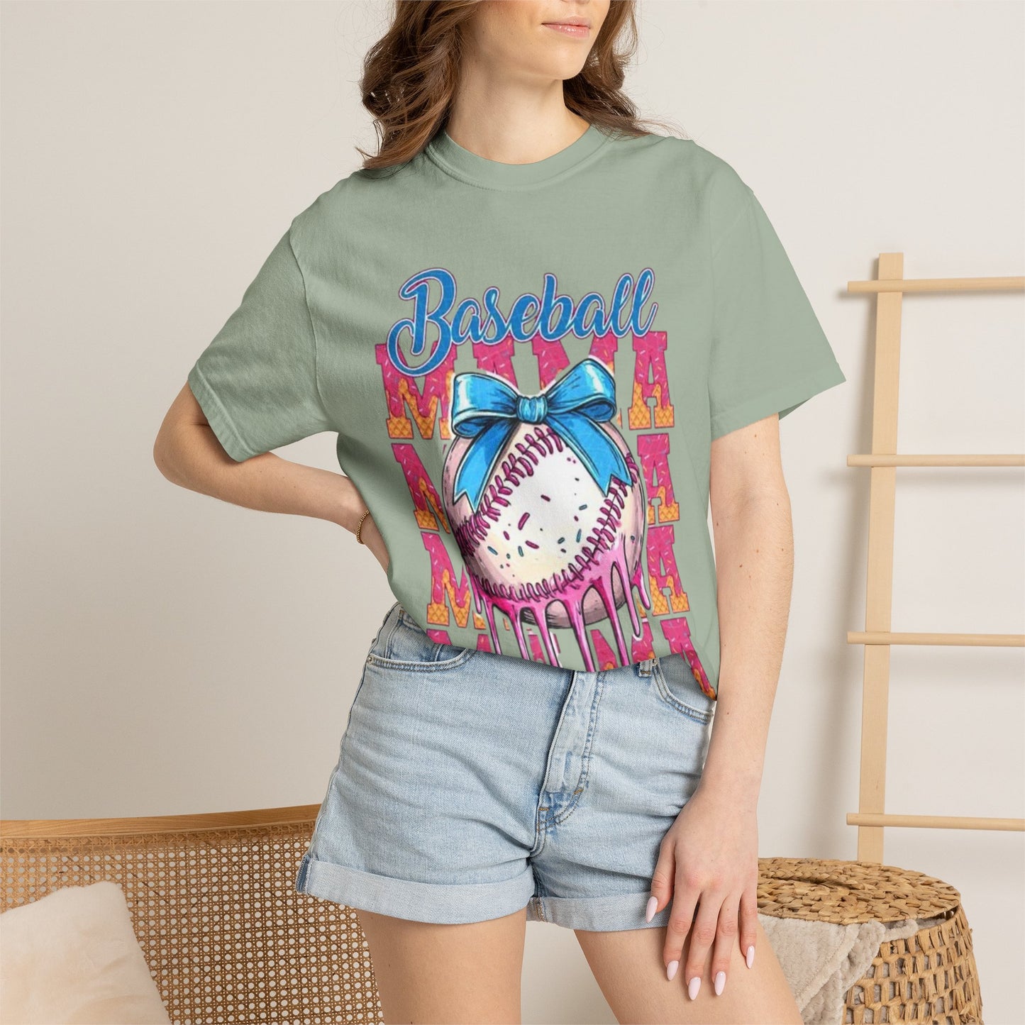 Baseball Mama T-Shirt — Cute Drip Baseball Design with Bow