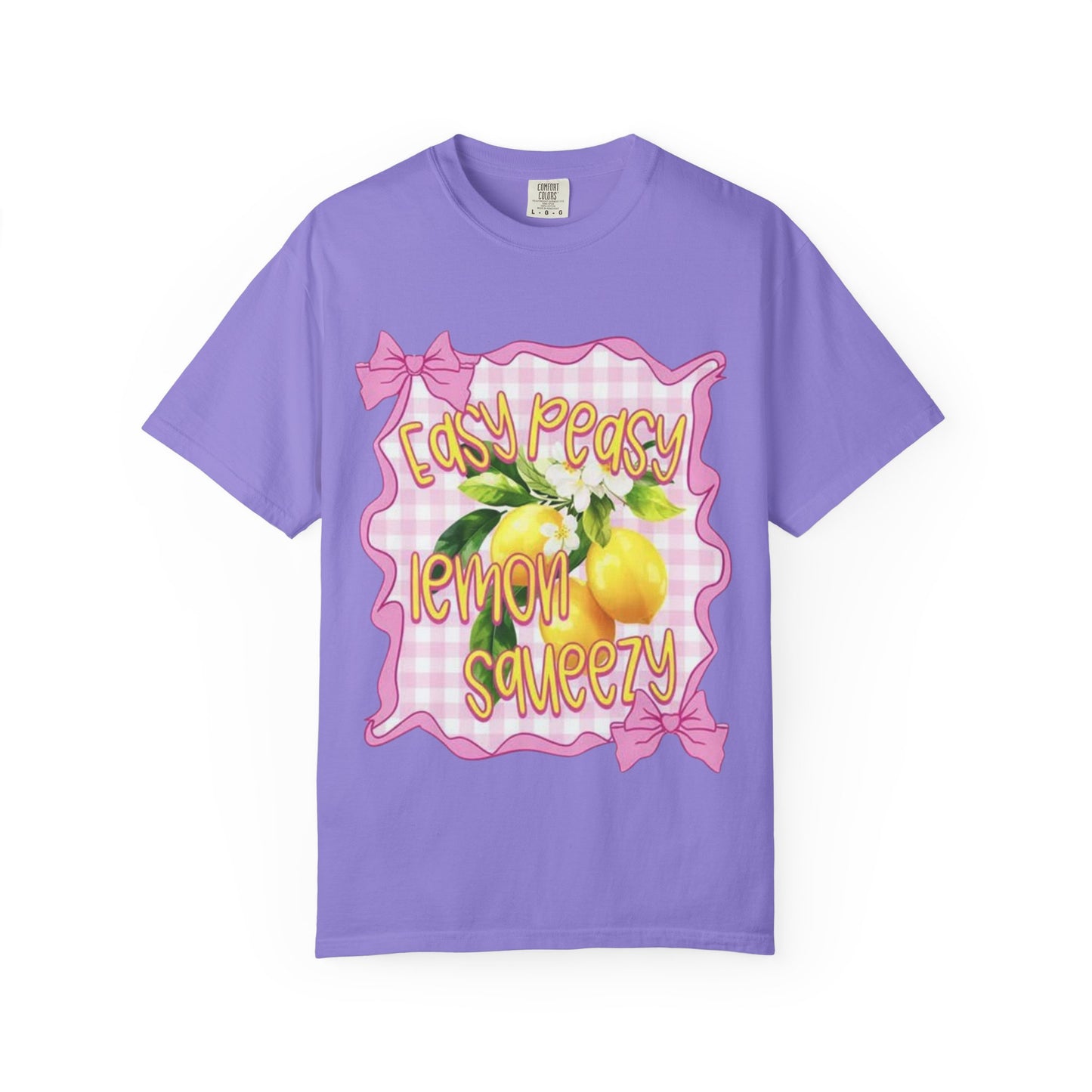 Easy Peasy Lemon Squeezy T-Shirt — Retro Pink Gingham Lemon Graphic