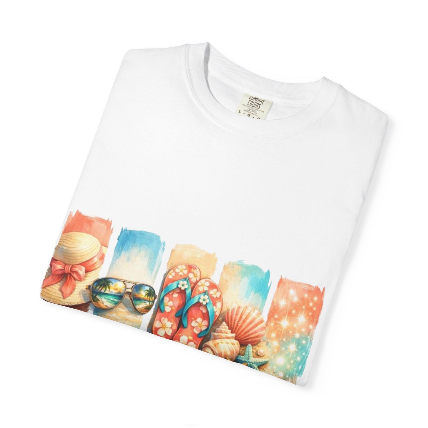 Summer Vibes T-Shirt — Beach Flip-Flops & Shells Graphic Tee