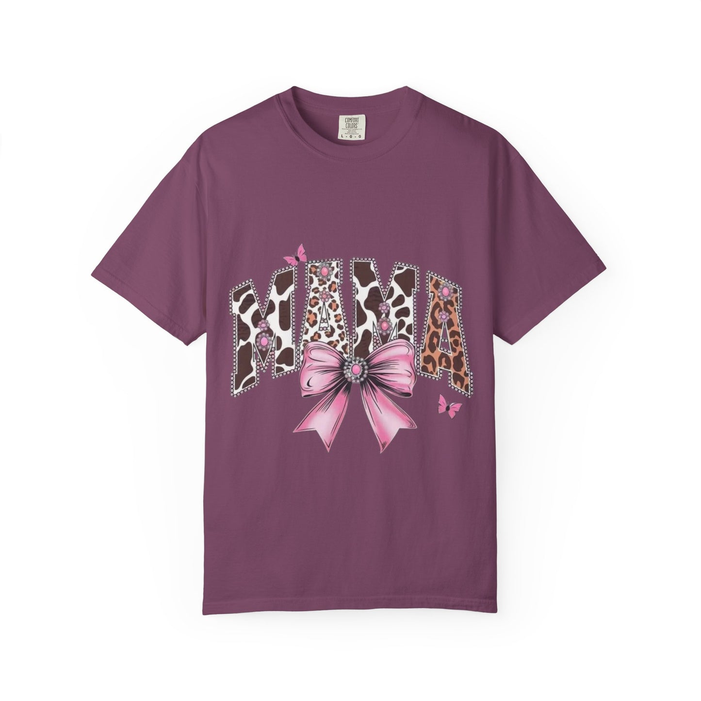 Mama Leopard Print T-Shirt — Pink Bow & Butterflies Graphic Shirt