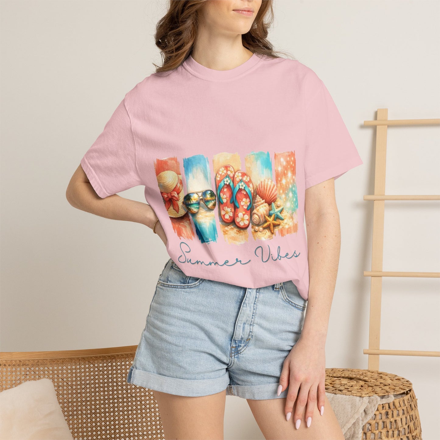 Summer Vibes T-Shirt — Beach Flip-Flops & Shells Graphic Tee