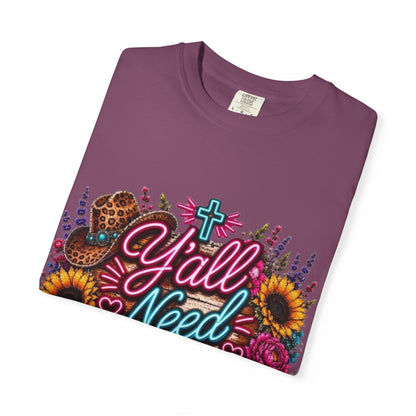 Y'all Need Jesus T-Shirt — Floral Cowboy Boot Christian Graphic Tee