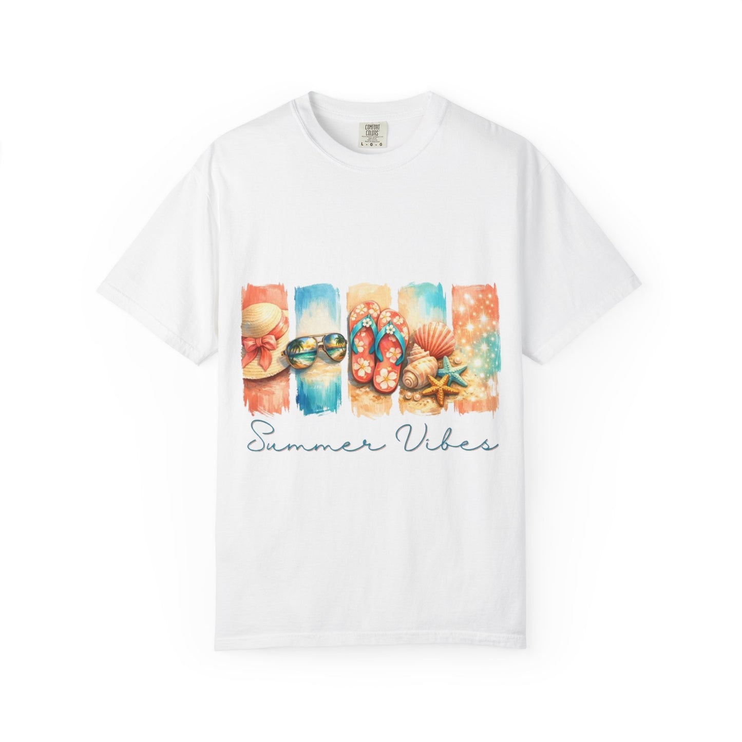 Summer Vibes T-Shirt — Beach Flip-Flops & Shells Graphic Tee