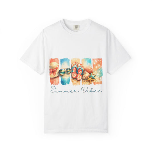 Summer Vibes T-Shirt — Beach Flip-Flops & Shells Graphic Tee
